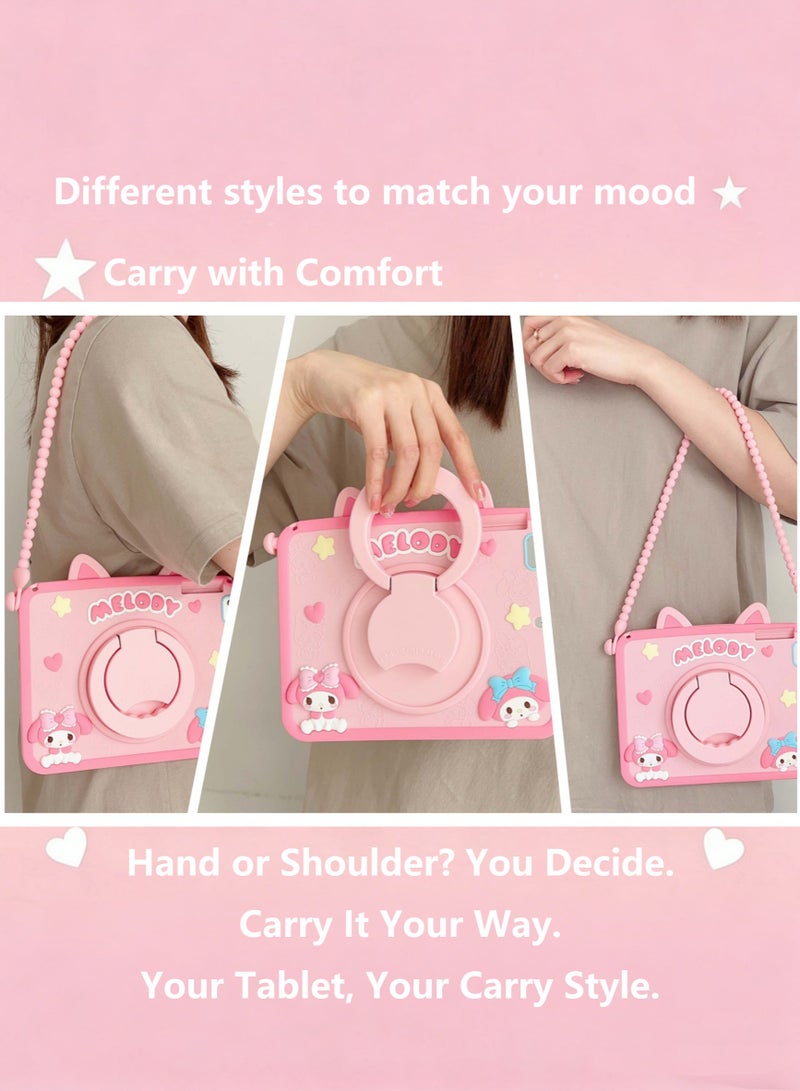 واقي كرتوني لجهاز Samsung Galaxy Tab A9 Plus 11 بوصة حافظات مع حامل أقلام ومقبض وحمالة كتف وحزام كتف غطاء كرتوني لطيف للفتيات المراهقات لجهاز Samsung Galaxy Tab A9 plus - Image 3